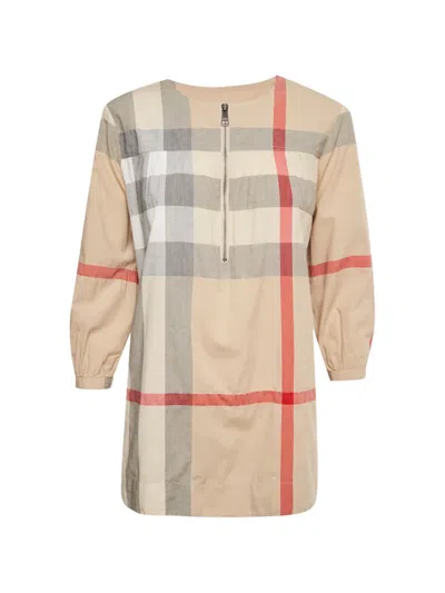 Pre-owned Burberry Check-pattern Zipped Dress In Neutral