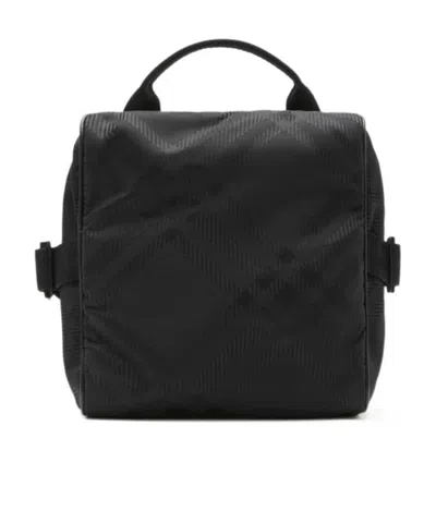 Burberry Check-pattern Zipped Messenger Bag In Black