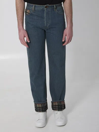 Burberry Check Patterned Lightweight Pants For Men In Blue