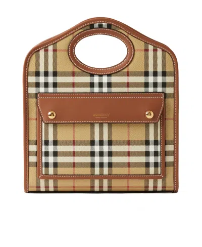 BURBERRY BURBERRY HOLLOW-HANDLE CHECKERED MINI TOTE BAG