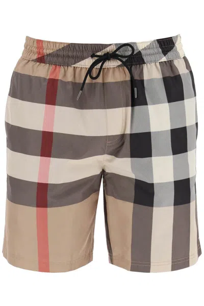Burberry "check Patterned Sea Bermuda Shorts In Beige