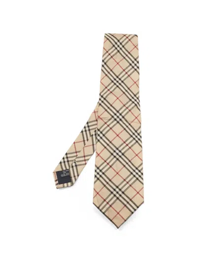 Pre-owned Burberry Check Patterned Silk Tie In Neutrals
