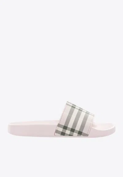 BURBERRY CHECK PATTERNED SLIDES