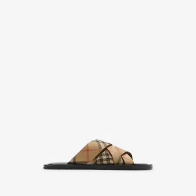 Burberry Check Pavilion Slides​ In Sand