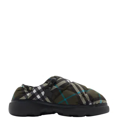 Burberry Men Check Nylon-blend Pillow Mule In Green