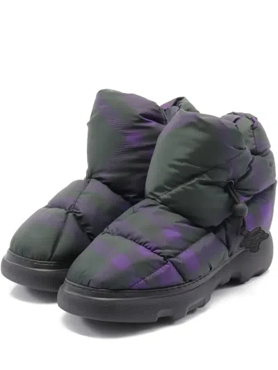 Pre-owned Burberry Check Pillow Quilted Boots In Black