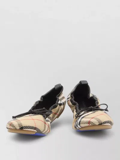 Burberry Check Pleated Ballet Flats Round Toe In Multi