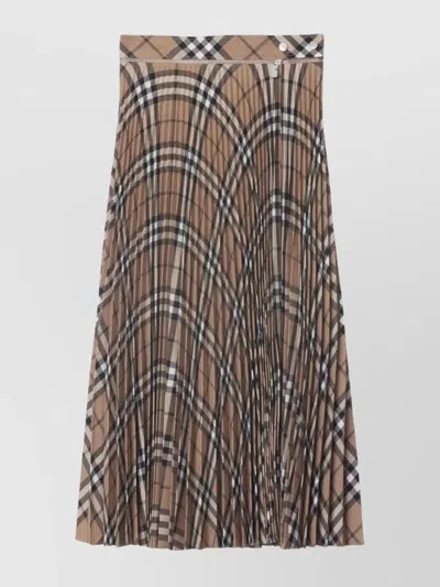 Burberry Check Pleated High-waisted Skirt With Button Detail In Multicolour