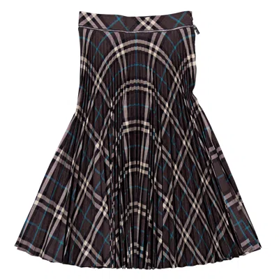 Burberry Check Pleated Midi Skirt In Black