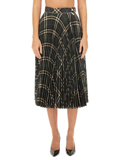 Burberry Check Pleated Midi Skirt In Multi