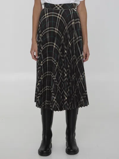 Burberry Women Long Multicolor Pleated Skirt With Check Motif In Wool Blend Woman