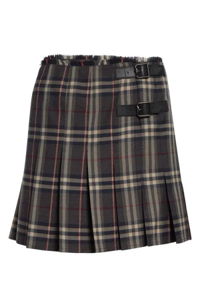 Burberry Check Pleated Wool Skirt