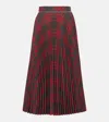 Burberry Pleated Check Midi Skirt In Red
