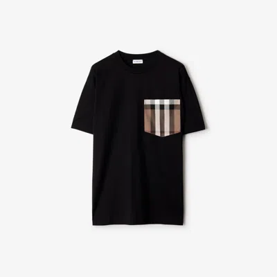 Burberry Check Pocket Cotton T-shirt In Black