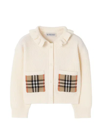 Burberry Babies' Check Pocket Cotton Wool Cardigan In Neutral