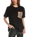 Burberry Short Sleeve Checked Crew Neck T-shirt With Chest Pocket In Black