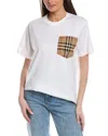 Burberry Women White Jersey Checked Twill-trimmed Cotton-jersey T-shirt Tee Shirt In White