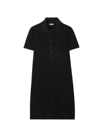 Burberry Check Pointelle Midi Dress In Black