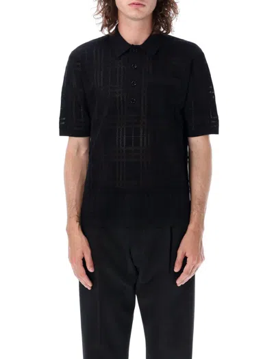 Burberry Check-print Cotton Polo Shirt In Black