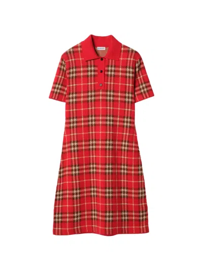 Burberry Check Polo Shirt Dress In Red