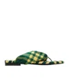 Burberry Check Pattern Thong Strap Open Toe Branded Footbed Flat In Green