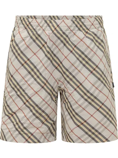 Burberry Check Print Bermuda Shorts In Neutral