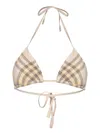 Burberry Printed Stretch Nylon Bikini Top In Wheat Ip Check