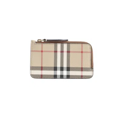 BURBERRY BURBERRY CHECK PRINT BROWN LEATHER WALLET