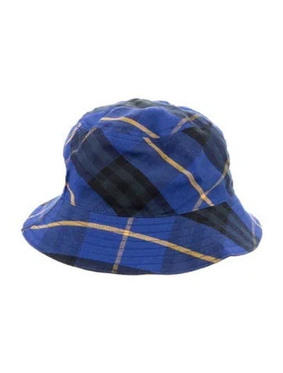 Pre-owned Burberry Check Print Bucket Hat W/tags In Blue