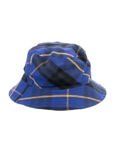 Pre-owned Burberry Check Print Bucket Hat W/tags In Blue