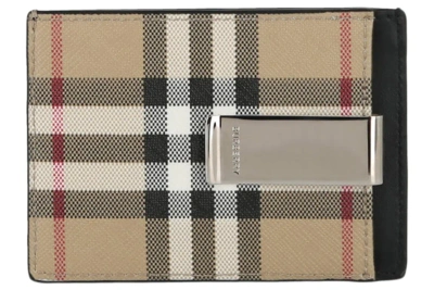 Pre-owned Burberry Check Print Card Holder Beige