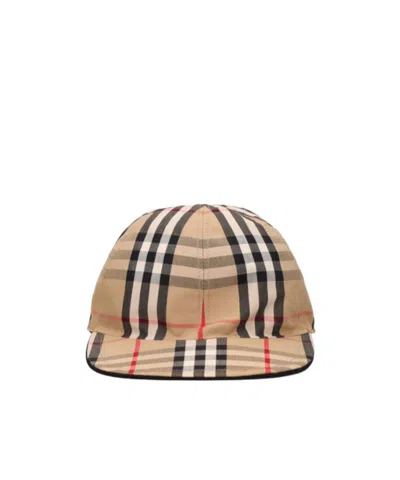 Burberry Kids' Check Print Cotton Baseball Hat In Brown