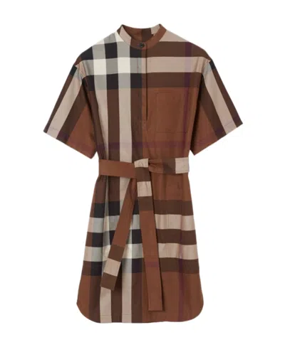 Burberry Check-print Cotton Dress In Brown