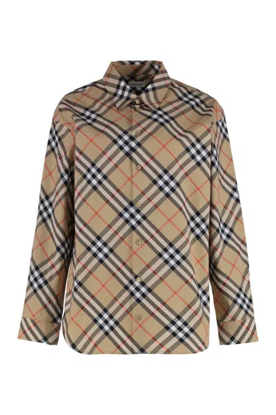 Burberry Women's Check Print Cotton Shirt In Beige