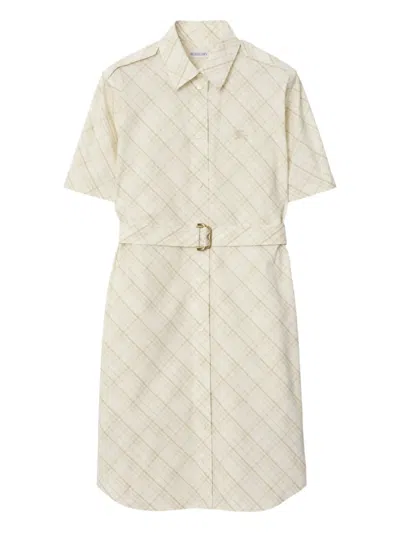 Burberry Check-print Cotton Shirt Dress In Neutral