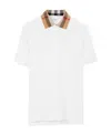 Burberry Check-collar White Polo Shirt With Three-button Placket In White