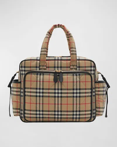 Burberry Check-print Diaper Bag W/ Changing Mat In Archive Beige Check