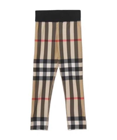 Burberry Kids' Check-print Elasticated-waistband Trousers In Beige