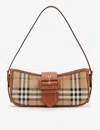 Burberry Canvas Sling Shoulder Bag With Checkered Pattern In Brown