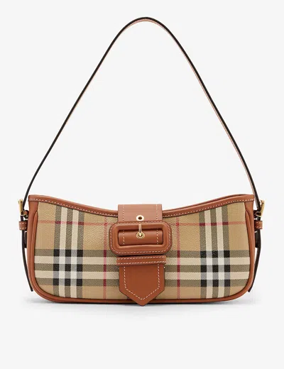 BURBERRY WOMENS VNTG CHK/BRIAR BROWN CHECK-PRINT FAUX-LEATHER SHOULDER BAG,67902362