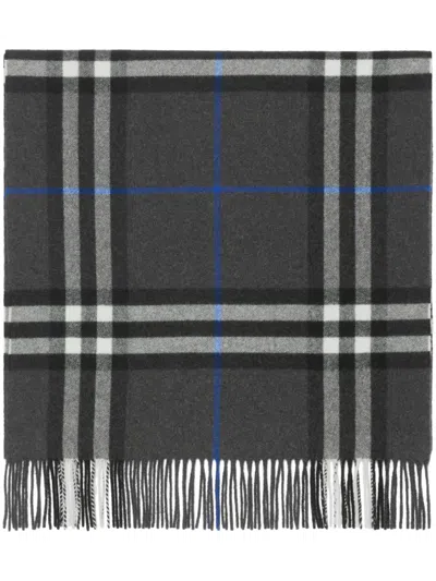 Burberry Check-print Fringed Cashmere Scarf In Grey