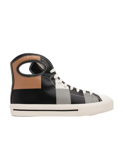 Burberry Check-print High-top Sneakers In Black