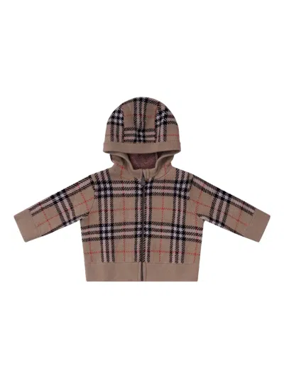 Burberry Babies' Check-print Hoodie In Brown