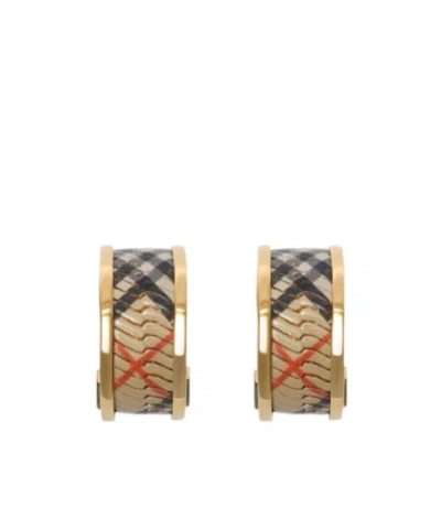 Burberry Check Print Hoop Earrings In Gold