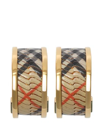 Burberry Check Print Hoop Earrings In Gold