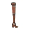 Burberry Anita Knit Check Over-the-knee Boots In Brown