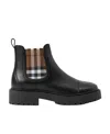Burberry Check-print Leather Boots In Black