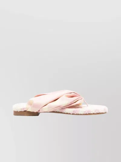 Burberry Check Print Leather Thong Sandals In White