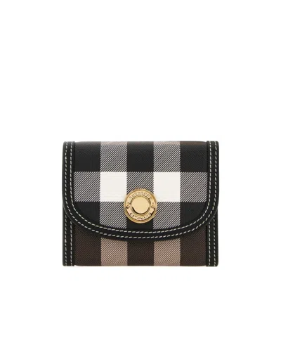 Burberry Check-print Leather Wallet In Black