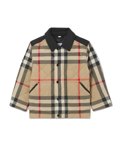 Burberry Check-print Logo-patch Coat In Brown